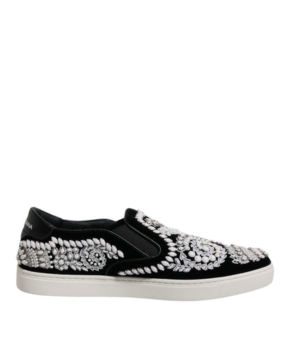 Dolce & Gabbana Black Embellished London Men Slip On Men's Shoes