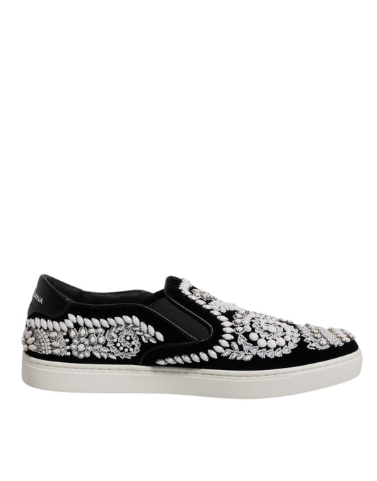 Dolce & Gabbana Black Embellished London Men Slip On Men's Shoes