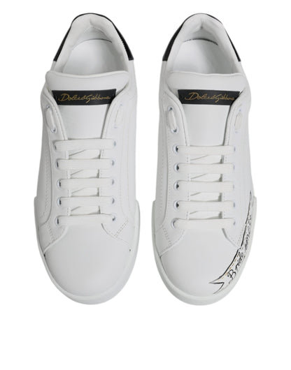 Dolce & Gabbana White Leather Low Top Lace Up Sneakers Men's Shoes (Pre-Owned)