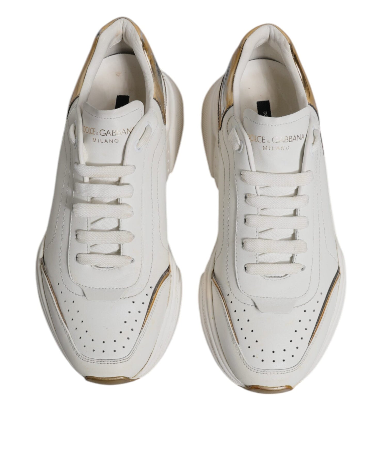 Dolce & Gabbana White Gold DAYMASTER Leather Sneakers Men's Shoes (Pre-Owned)