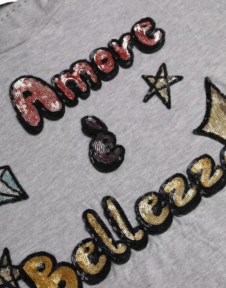 Dolce & Gabbana Gray Cotton L'Amore E'Bellezza Top Women's T-shirt