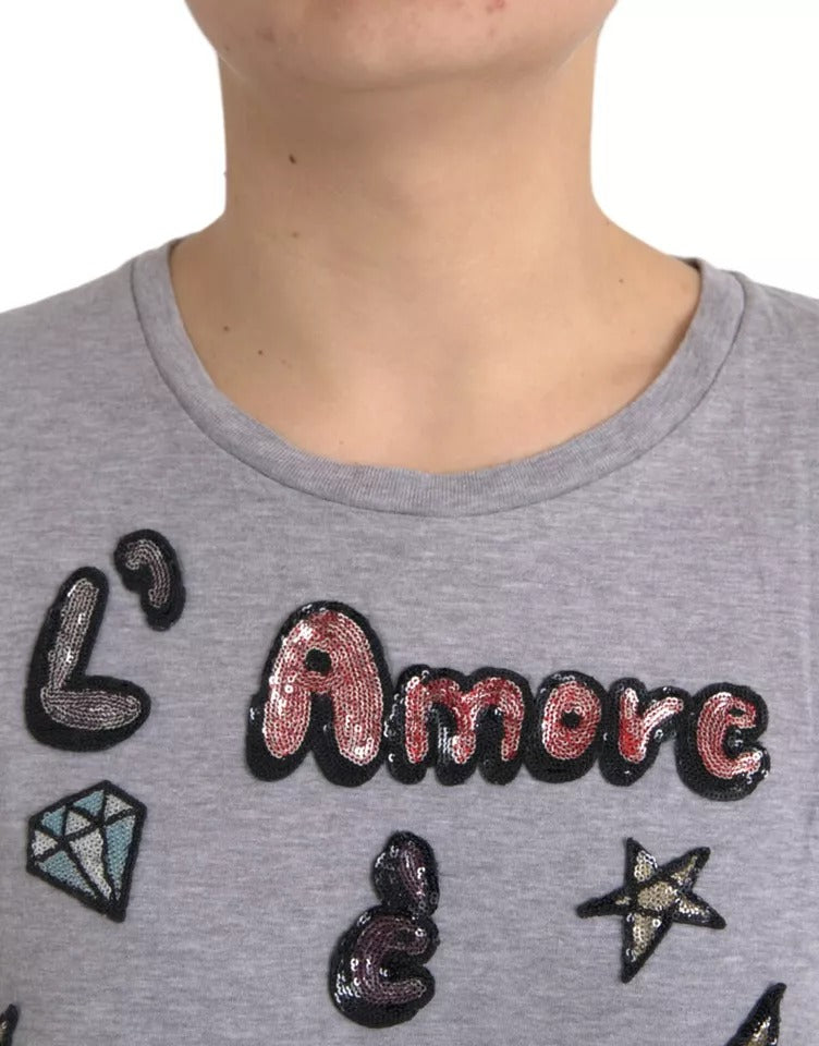 Dolce & Gabbana Gray Cotton L'Amore E'Bellezza Top Women's T-shirt