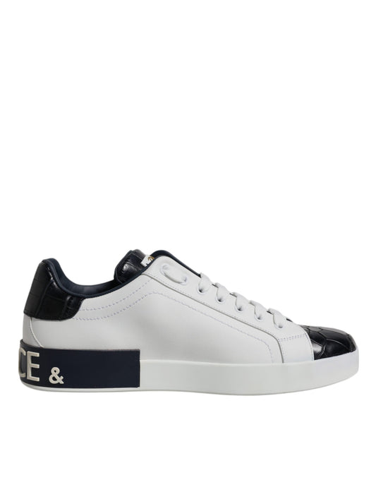 Dolce & Gabbana White Black Leather Portofino Sneakers Men's Shoes