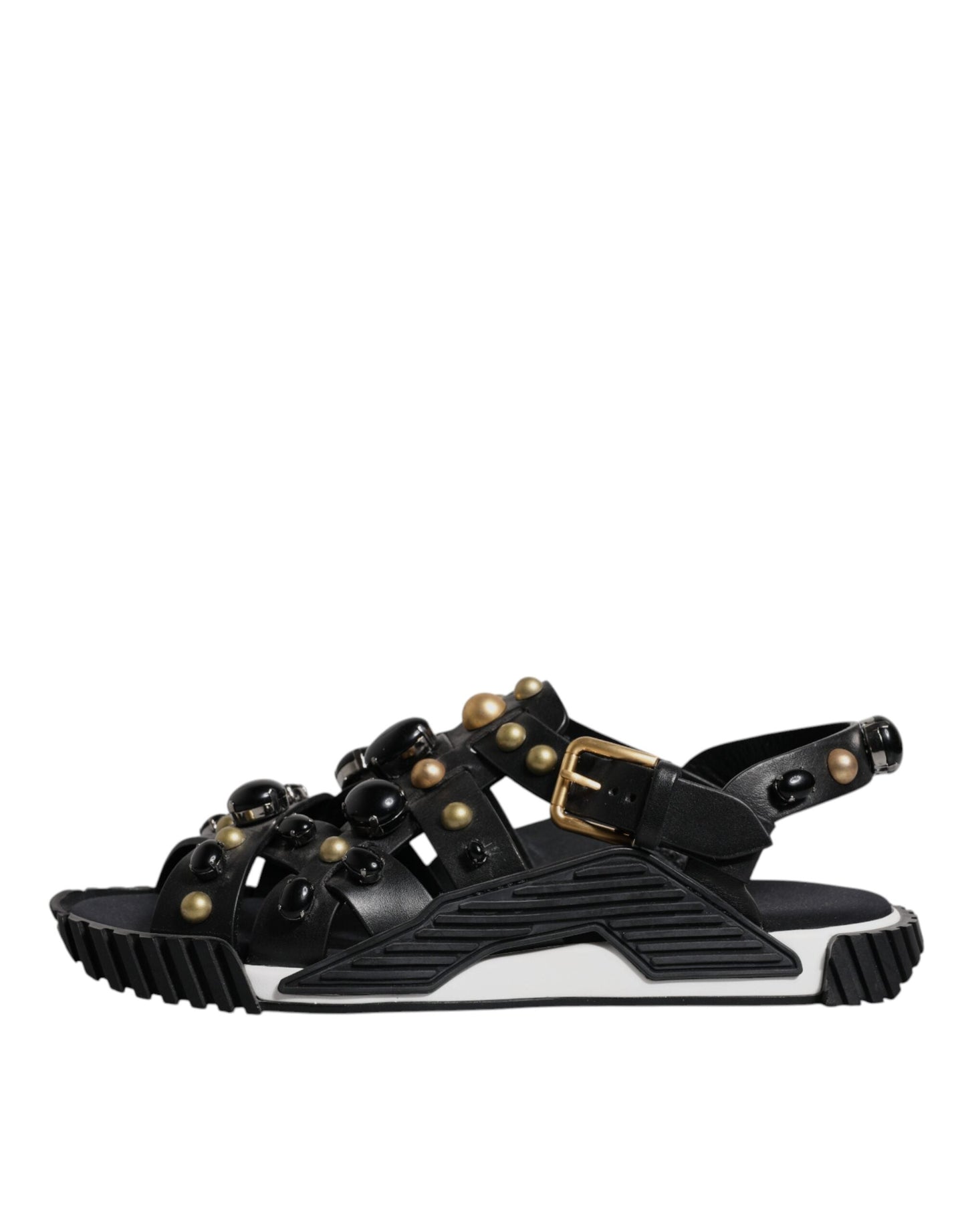 Dolce & Gabbana Black Leather Studded Slides Sandals Men's Shoes