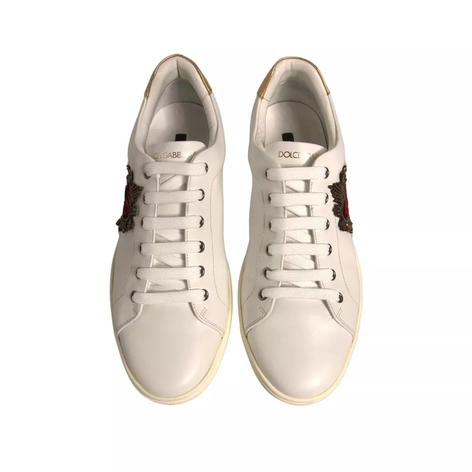 Dolce & Gabbana White Leather Heart Embellished Sneakers Men's Shoes (Pre-Owned)
