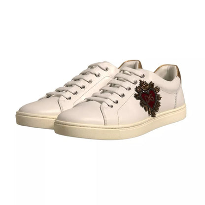 Dolce & Gabbana White Leather Heart Embellished Sneakers Men's Shoes (Pre-Owned)