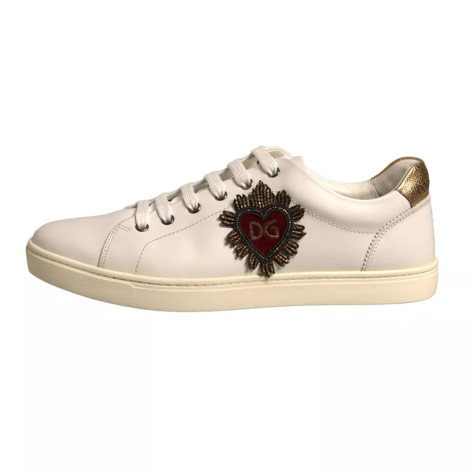 Dolce & Gabbana White Leather Heart Embellished Sneakers Men's Shoes (Pre-Owned)