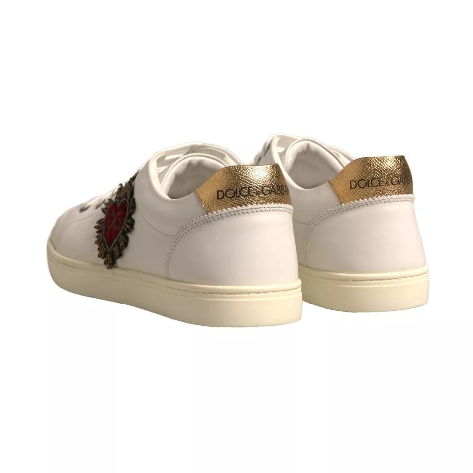 Dolce & Gabbana White Leather Heart Embellished Sneakers Men's Shoes (Pre-Owned)