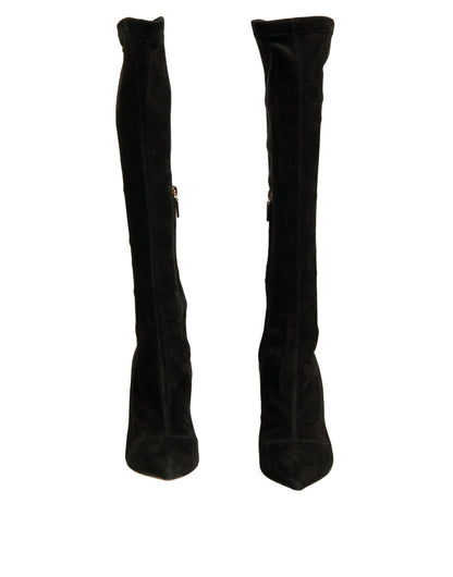 Dolce & Gabbana Black Suede Stiletto Knee High Boots Women's Shoes (Pre-Owned)