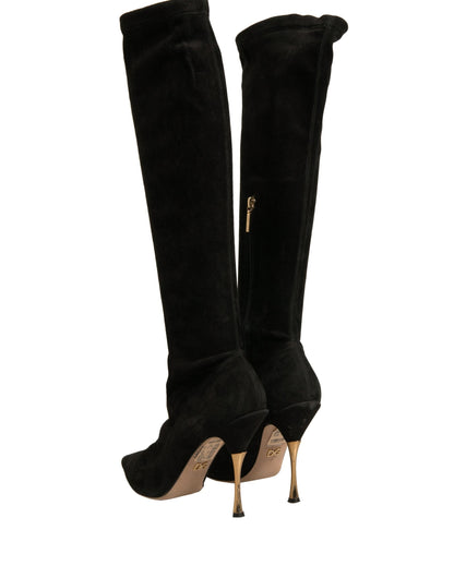 Dolce & Gabbana Black Suede Stiletto Knee High Boots Women's Shoes (Pre-Owned)