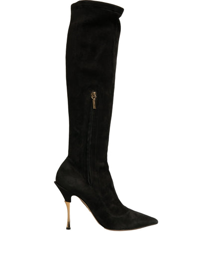 Dolce & Gabbana Black Suede Stiletto Knee High Boots Women's Shoes (Pre-Owned)