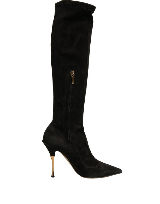Dolce & Gabbana Black Suede Stiletto Knee High Boots Women's Shoes (Pre-Owned)