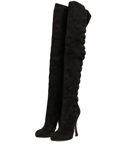 Dolce & Gabbana Black Suede Heels Knee High Boots Women's Shoes (Pre-Owned)