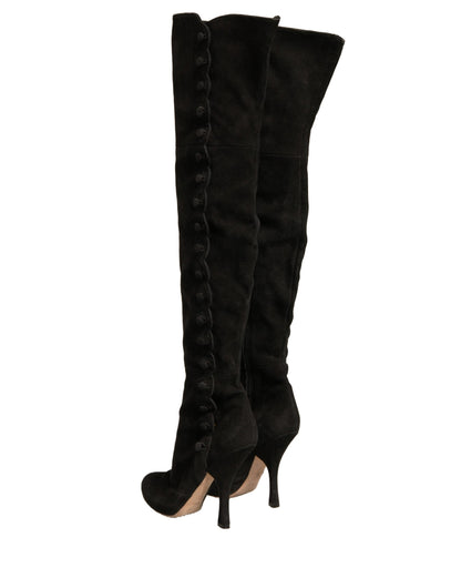 Dolce & Gabbana Black Suede Heels Knee High Boots Women's Shoes (Pre-Owned)