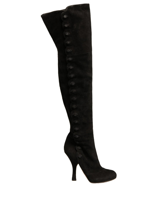 Dolce & Gabbana Black Suede Heels Knee High Boots Women's Shoes (Pre-Owned)