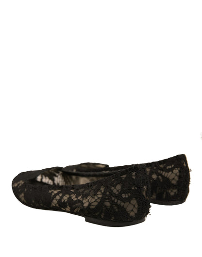 Dolce & Gabbana Black Taormina Lace Slip On Flats Women's Shoes (Pre-Owned)