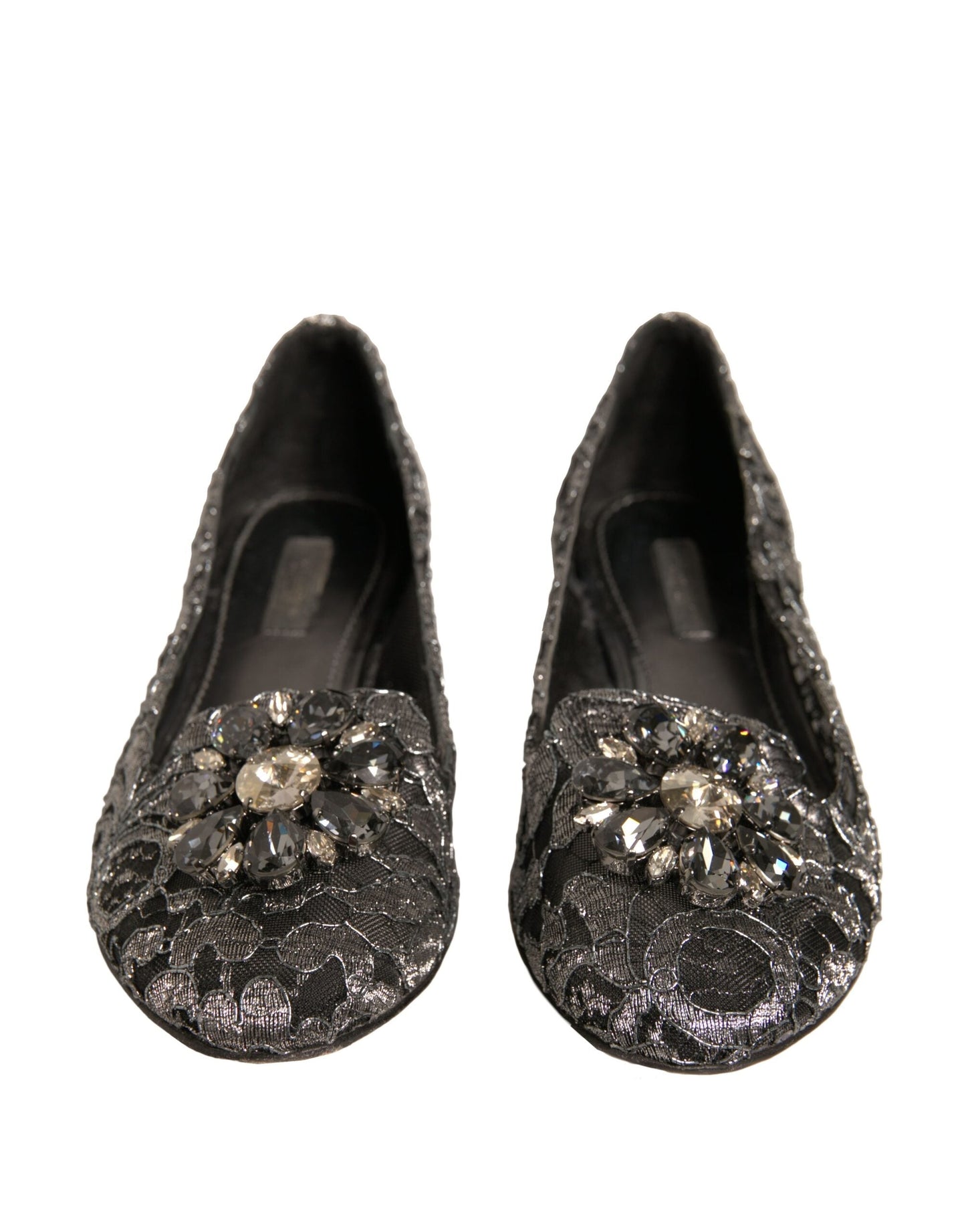 Dolce & Gabbana Silver Crystal Loafer Lace Ballet Flats Women's Shoes (Pre-Owned)
