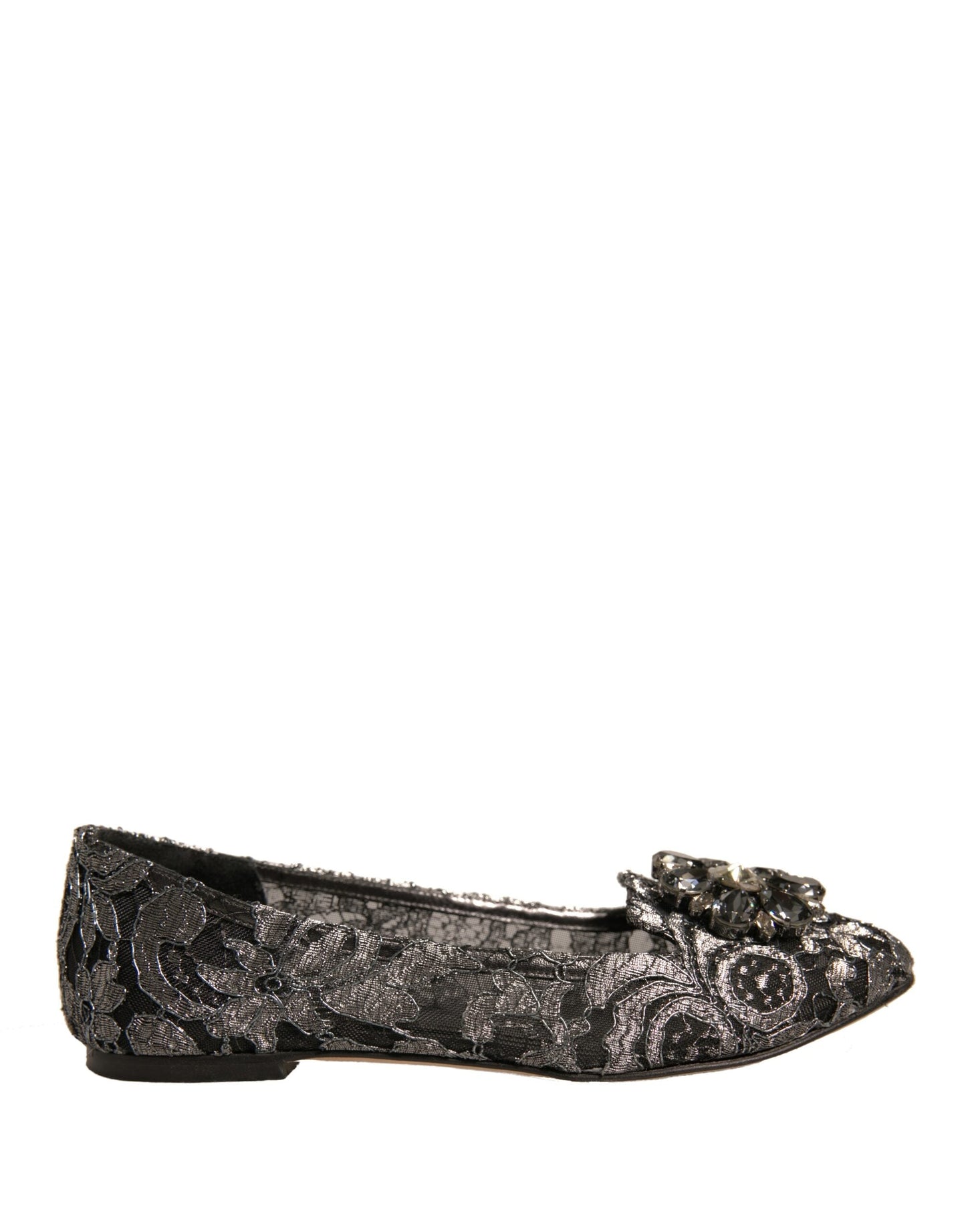 Dolce & Gabbana Silver Crystal Loafer Lace Ballet Flats Women's Shoes (Pre-Owned)