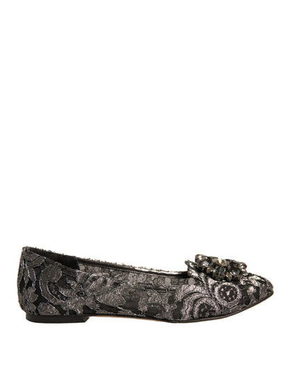 Dolce & Gabbana Silver Crystal Loafer Lace Ballet Flats Women's Shoes (Pre-Owned)
