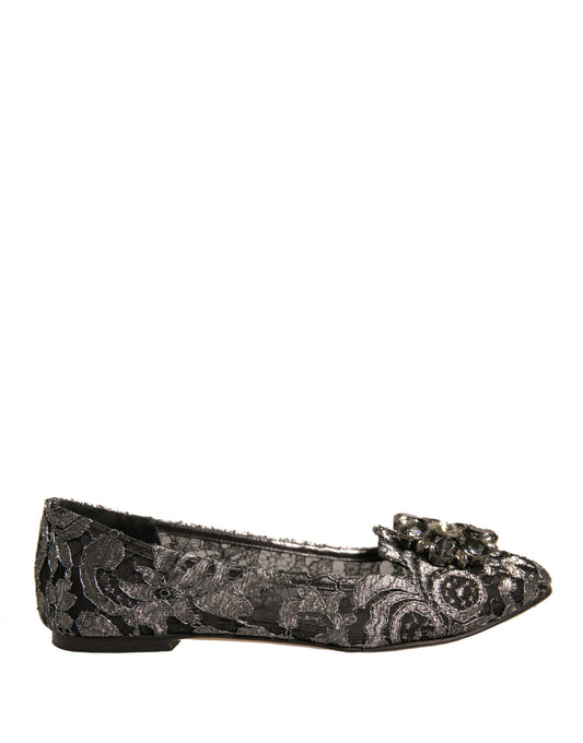 Dolce & Gabbana Silver Crystal Loafer Lace Ballet Flats Women's Shoes (Pre-Owned)
