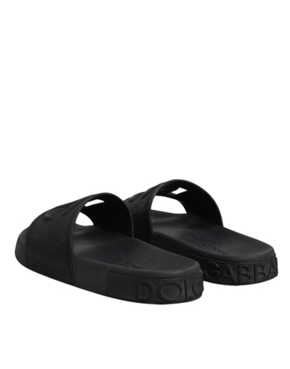 Dolce & Gabbana Black Rubber Slides Sandals Beachwear Women's Shoes (Pre-Owned)