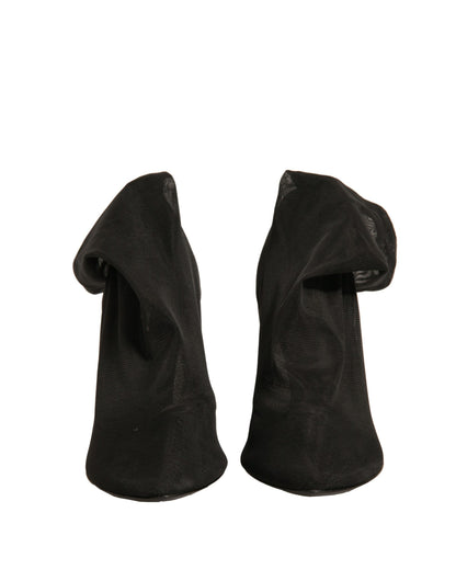 Dolce & Gabbana Black Silk Mesh Sock Style Heels Boots Women's Shoes (Pre-Owned)