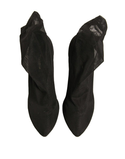 Dolce & Gabbana Black Silk Mesh Sock Style Heels Boots Women's Shoes (Pre-Owned)