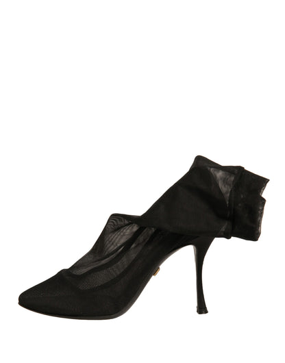 Dolce & Gabbana Black Silk Mesh Sock Style Heels Boots Women's Shoes (Pre-Owned)