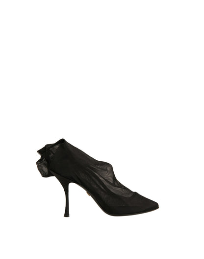Dolce & Gabbana Black Silk Mesh Sock Style Heels Boots Women's Shoes (Pre-Owned)