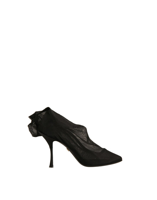 Dolce & Gabbana Black Silk Mesh Sock Style Heels Boots Women's Shoes (Pre-Owned)