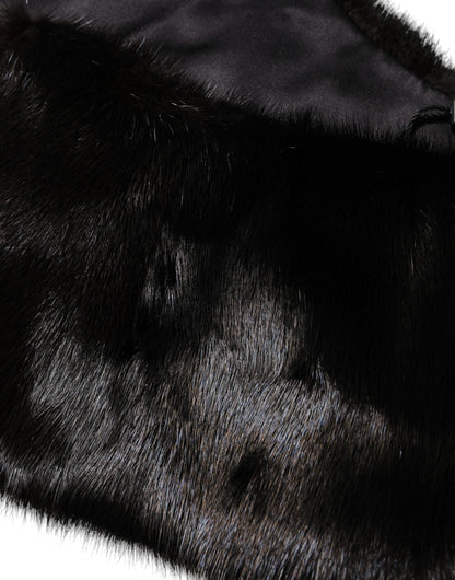 Dolce & Gabbana Black Fur Shawl Neck Wrap Cover Collar Women's Scarf