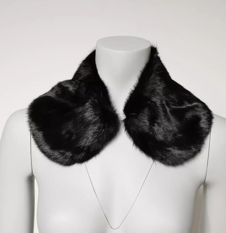 Dolce & Gabbana Black Fur Shawl Neck Wrap Cover Collar Women's Scarf