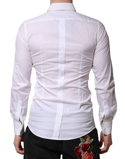 Dolce & Gabbana White Floral Embroidery Men GOLD Formal Men's Shirt (Pre-Owned)