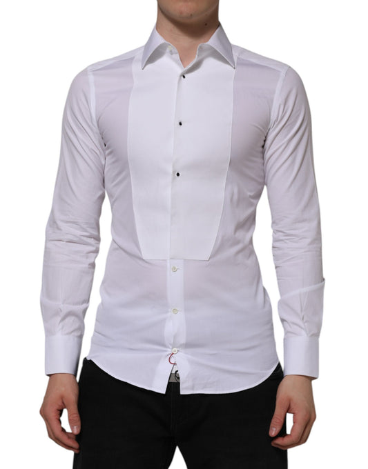 Dolce & Gabbana White Cotton GOLD Bib Poplin Formal Men's Shirt