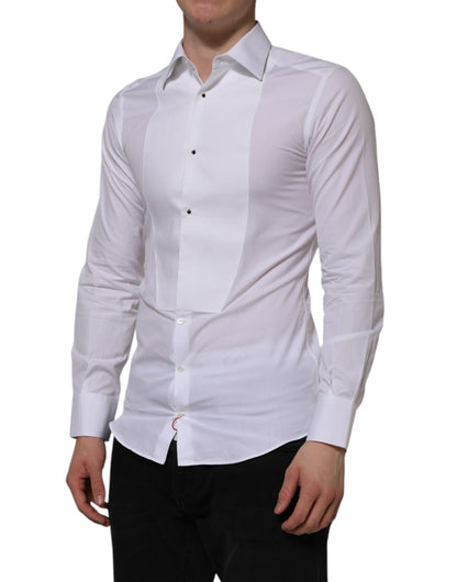 Dolce & Gabbana White Cotton GOLD Bib Poplin Formal Men's Shirt
