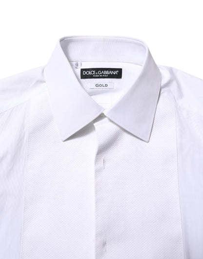 Dolce & Gabbana White Cotton GOLD Bib Poplin Formal Men's Shirt
