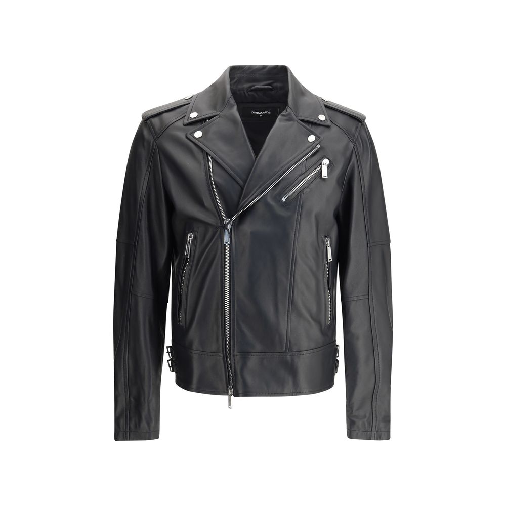 Dsquared² Black Calf Leather Bos Taurus Biker Men's Jacket