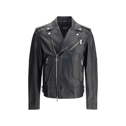 Dsquared² Black Calf Leather Bos Taurus Biker Men's Jacket