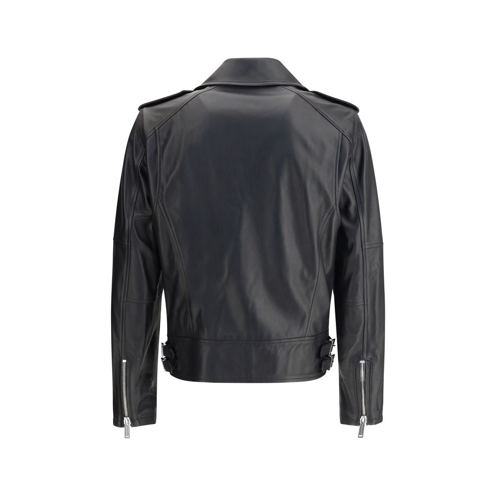 Dsquared² Black Calf Leather Bos Taurus Biker Men's Jacket