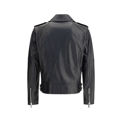Dsquared² Black Calf Leather Bos Taurus Biker Men's Jacket