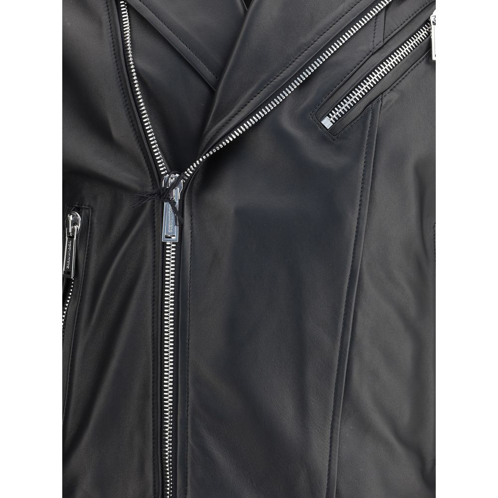 Dsquared² Black Calf Leather Bos Taurus Biker Men's Jacket