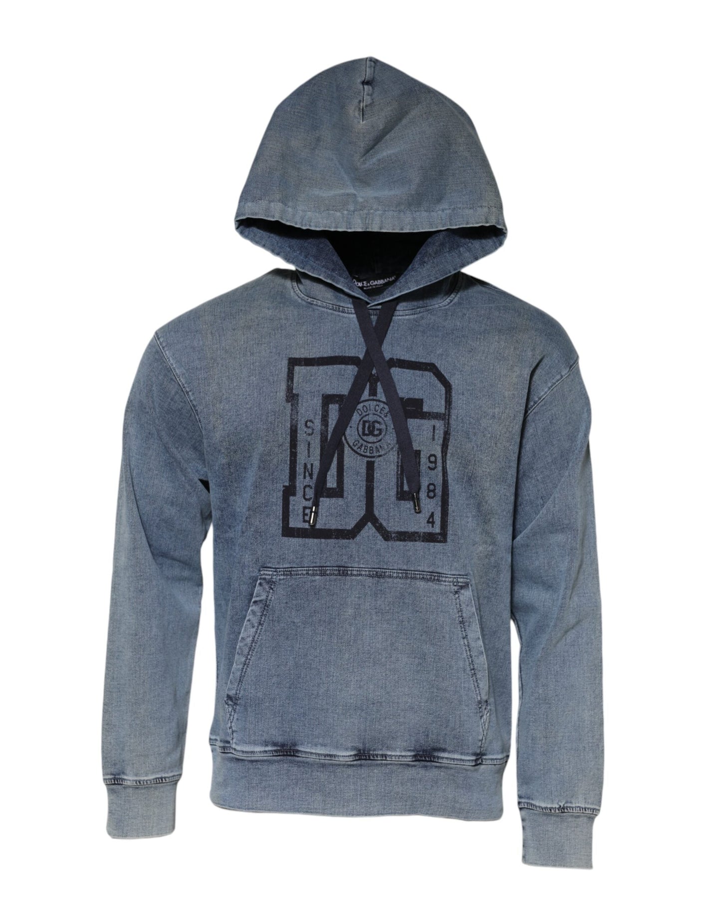 Dolce & Gabbana Blue Cotton Blend Hooded Sweatshirt Men's Sweater
