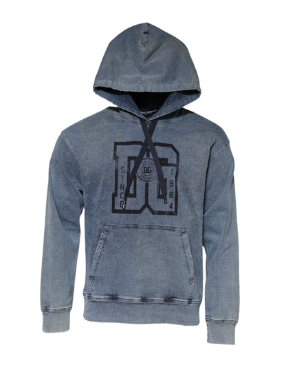 Dolce & Gabbana Blue Cotton Blend Hooded Sweatshirt Men's Sweater