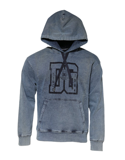 Dolce & Gabbana Blue Cotton Blend Hooded Sweatshirt Men's Sweater