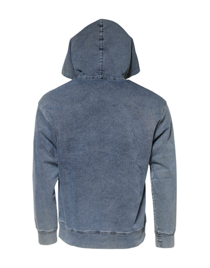 Dolce & Gabbana Blue Cotton Blend Hooded Sweatshirt Men's Sweater