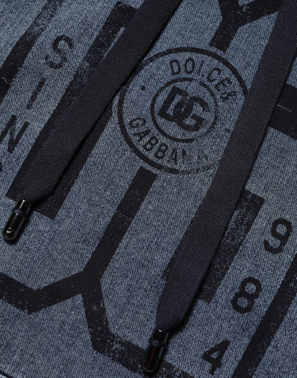 Dolce & Gabbana Blue Cotton Blend Hooded Sweatshirt Men's Sweater