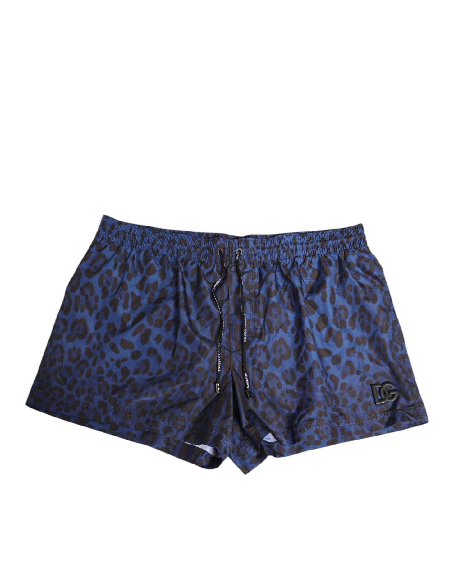 Dolce & Gabbana Blue Leopard Print Polyester Elastic Waistband Men's Swimwear