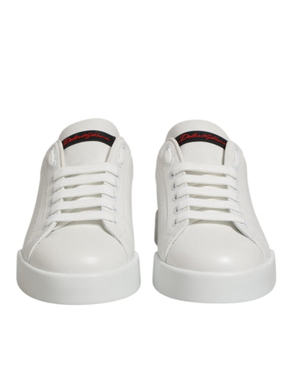Dolce & Gabbana White Leather Lace Up Low Top Sneakers Men's Shoes