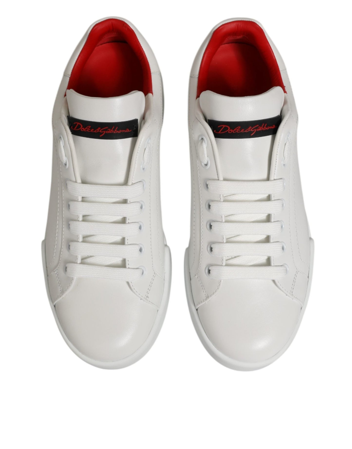 Dolce & Gabbana White Leather Lace Up Low Top Sneakers Men's Shoes