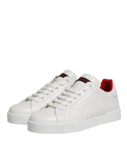 Dolce & Gabbana White Leather Lace Up Low Top Sneakers Men's Shoes